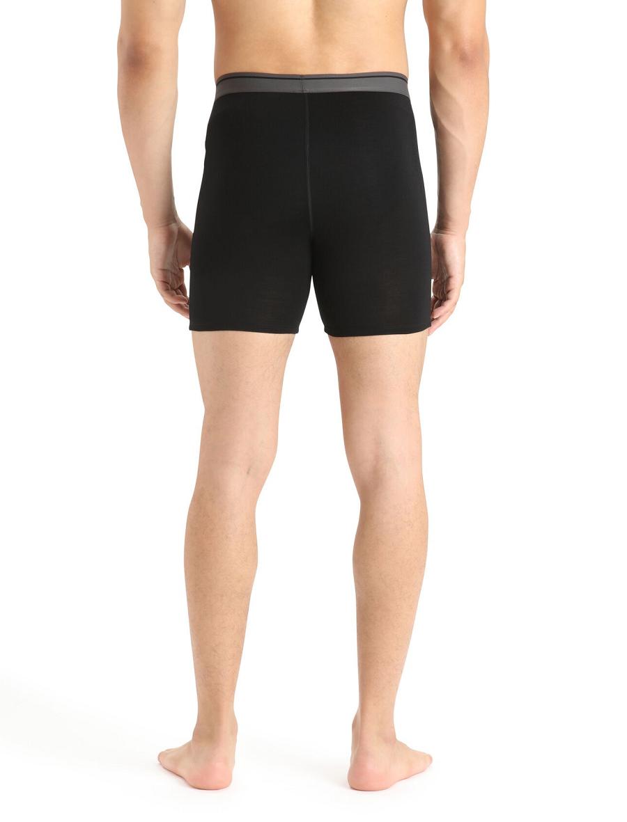 Black Icebreaker Merino Anatomica Long Boxers Men's Underwear | AU 1285TCEV